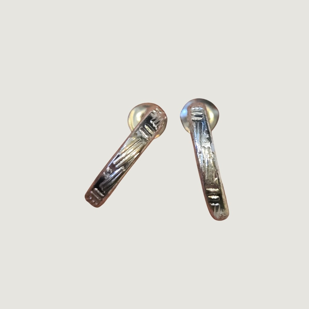 Silver Textured Hoops Earrings Dainty Small Pierced Ears Post Back Minimalist